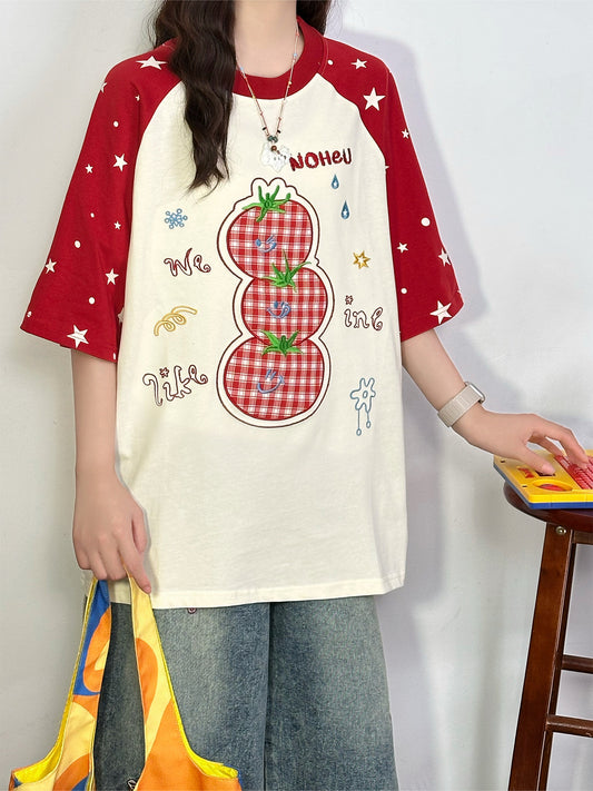 Star Tomato Patchwork Raglan Embroidered Tee tee soldout Red S