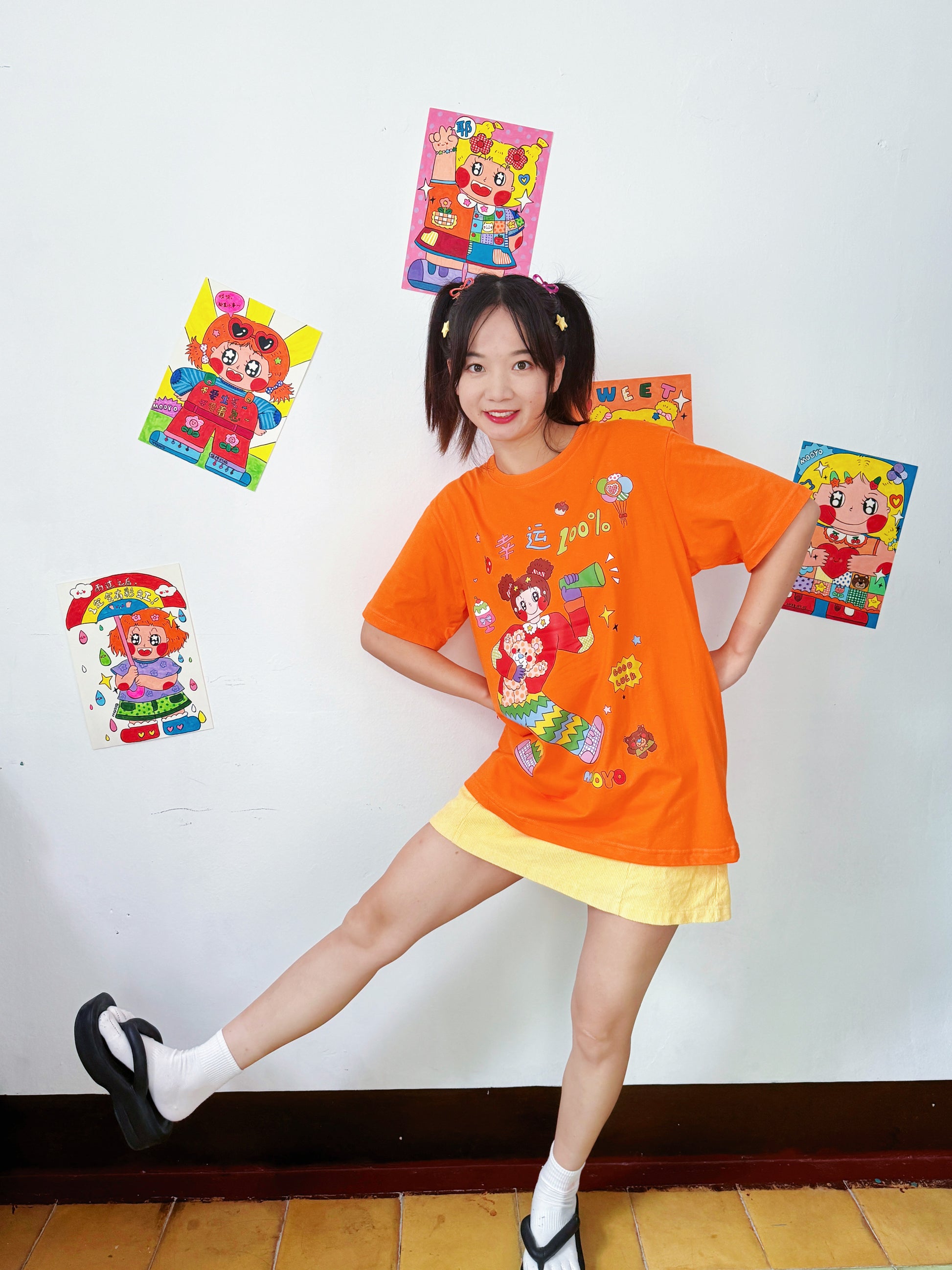 MOOYO - Kawaii Orange T Shirt Lucky 100 Shirt tshirt MOOYO