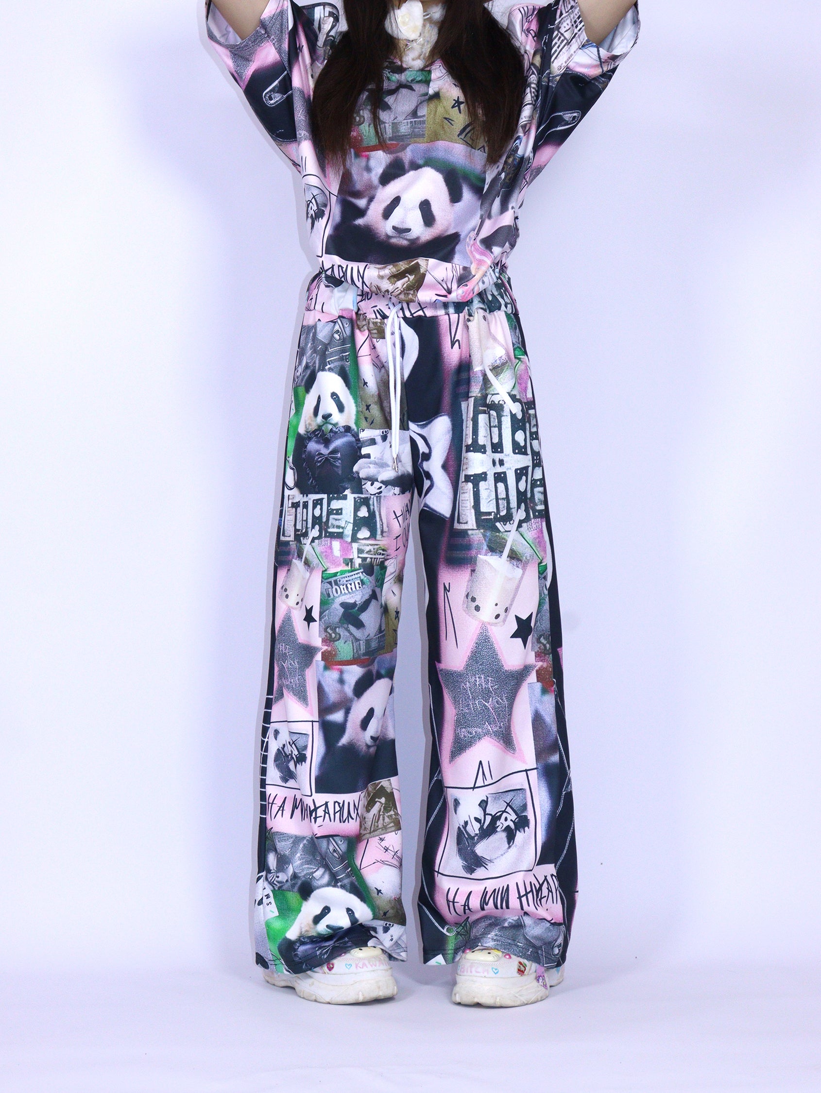 LEERROO - Y2K Panda Wide Leg Pants pants Leerroo