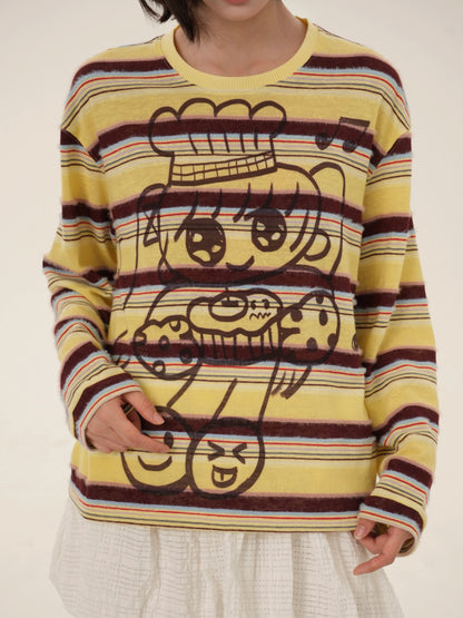 RabbitRain - Yellow Striped Baker Girl Knit Top shirt RabbitRain