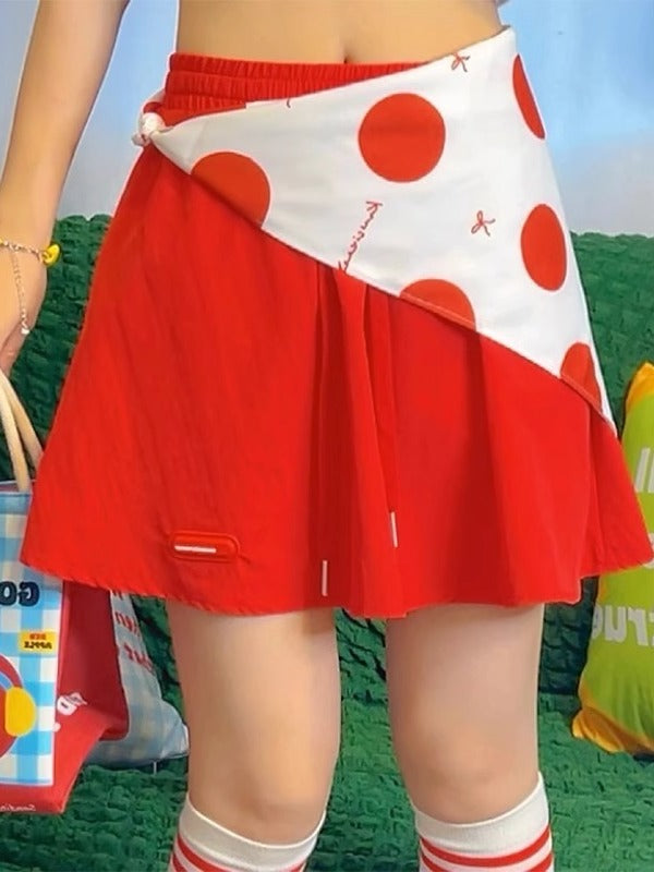 KURIOSITAET - Decora Kei Red Mini Skirt with Built-in Shorts skirt KURIOSITAET