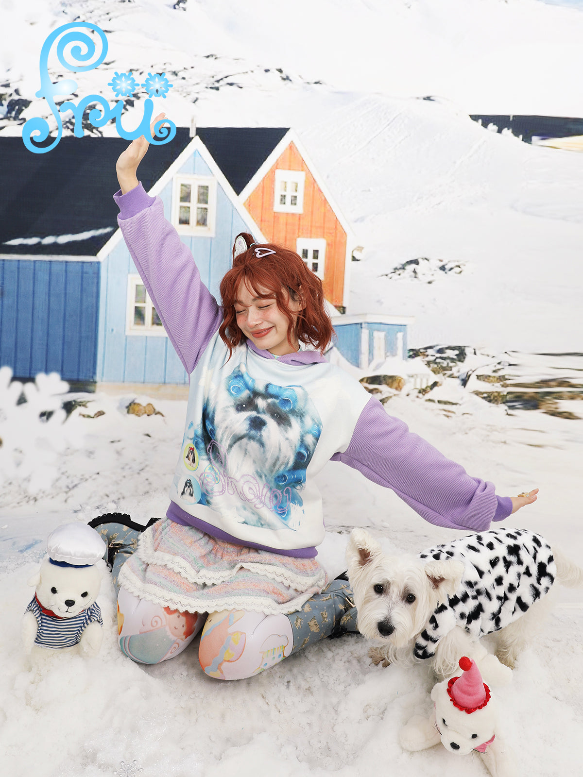 frufru Hoodie with Dog Print | Harajuku Loose Fit Colorblock Pullover hoodie frufru