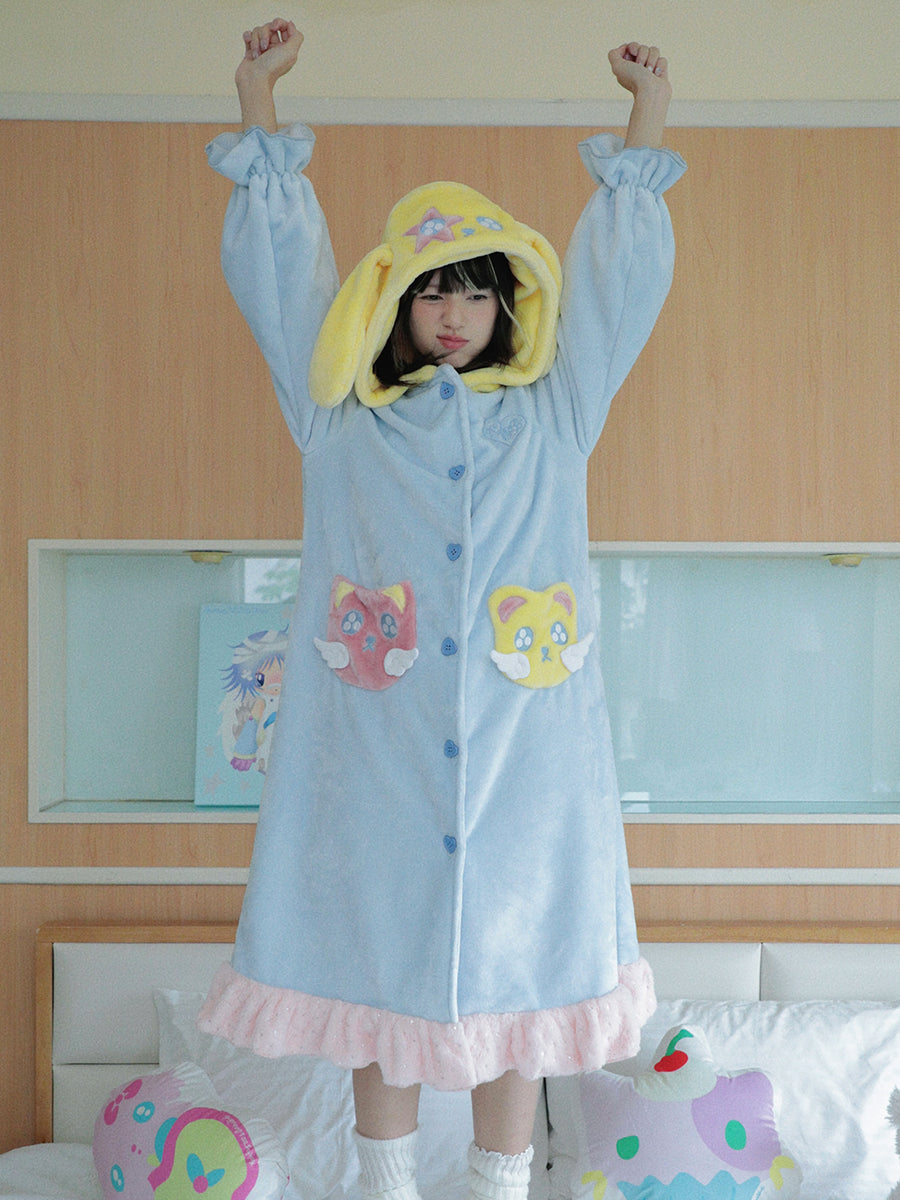Hashtag DDD - Kawaii Angel Animal Long Fleece Hoodie Robe pajama Hashtag DDD