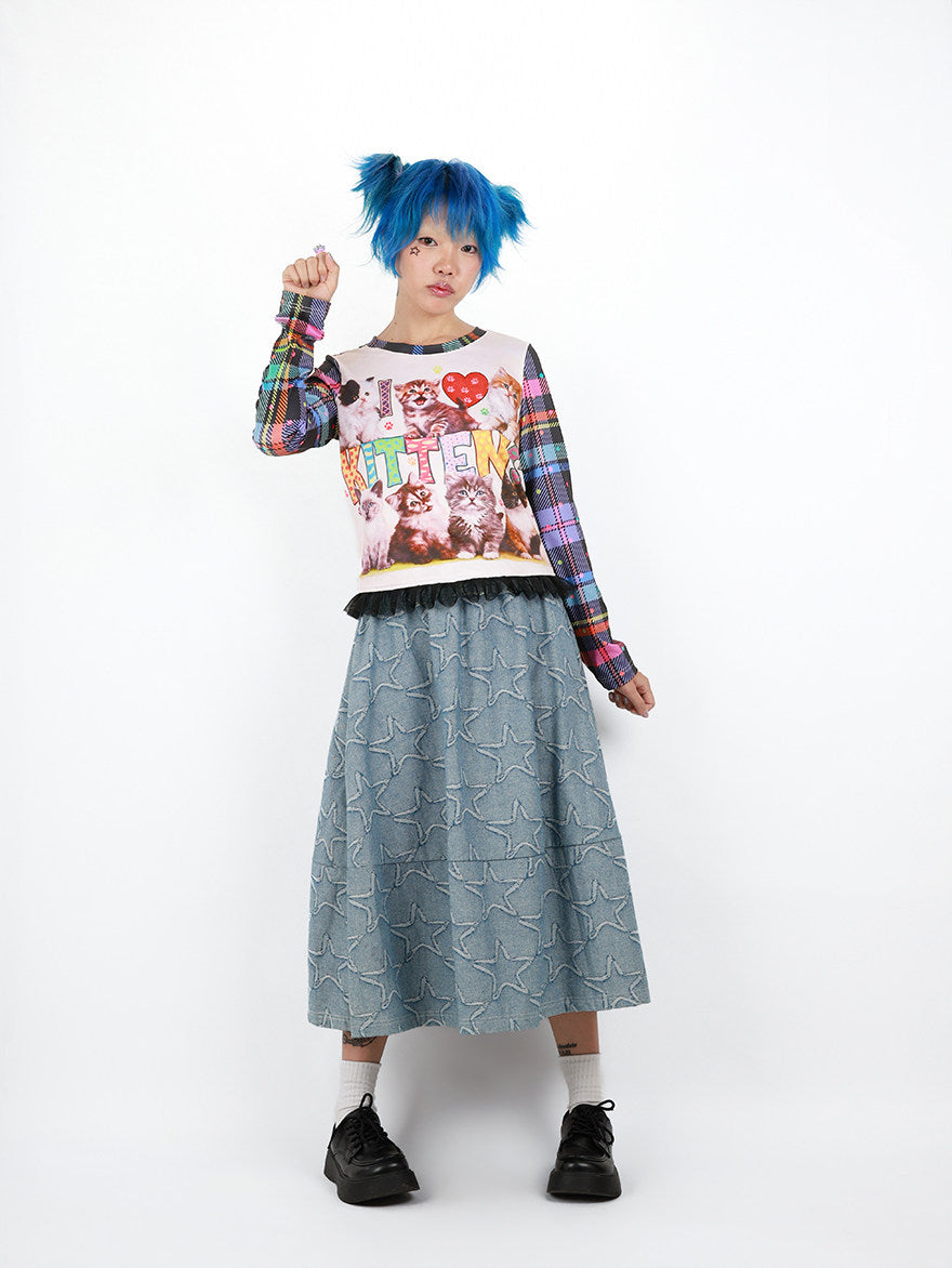 Nihonkids - I Love Cats Plaid Long Sleeve Tee shirt NIHON KIDS