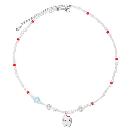 Pink Unicorn - Kawaii Beaded Kitty Pendant Necklace necklace pink unicorn