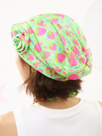 FRUITS Strawberry 3D Flower Knit Hat | Decora Kei Cute Bucket Hat hat Fruits