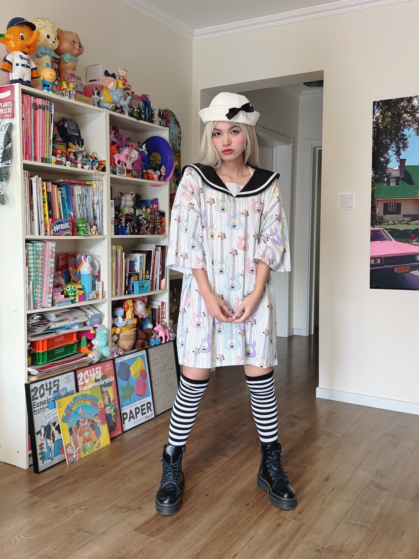 Bunnybunnygun - Guitar Sailor Collar T-Shirt Dress dress bunnybunnygun