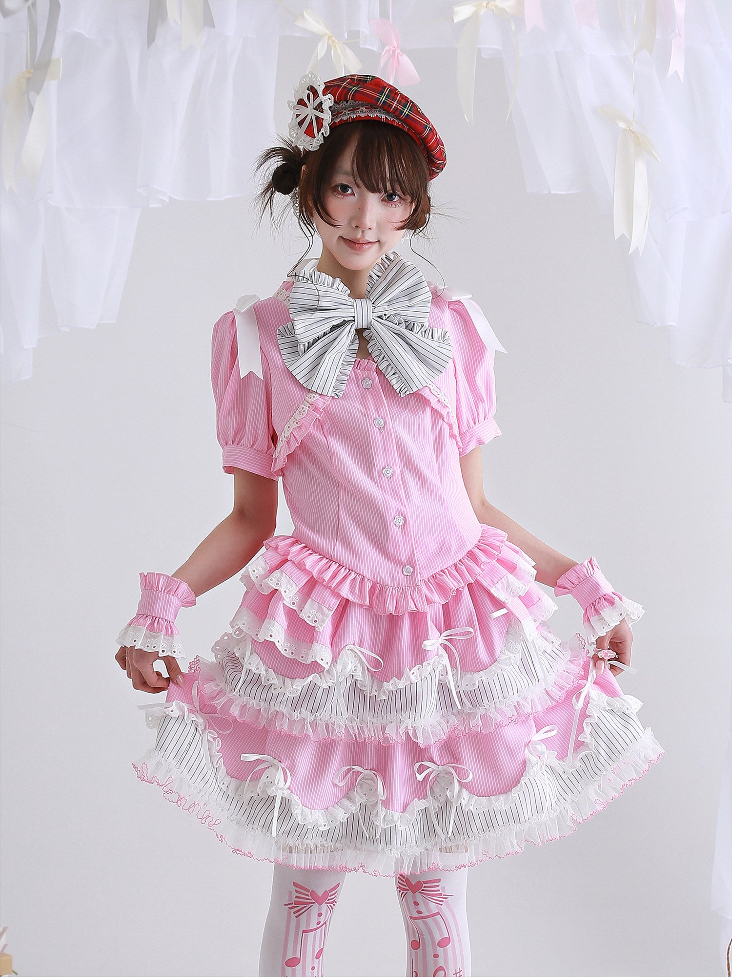 SOS MEME CLUB - Pink Stripe Lolita Blouse blouse SOS MEME CLUB