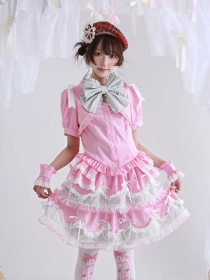 SOS MEME CLUB - Pink Stripe Lolita Blouse blouse SOS MEME CLUB