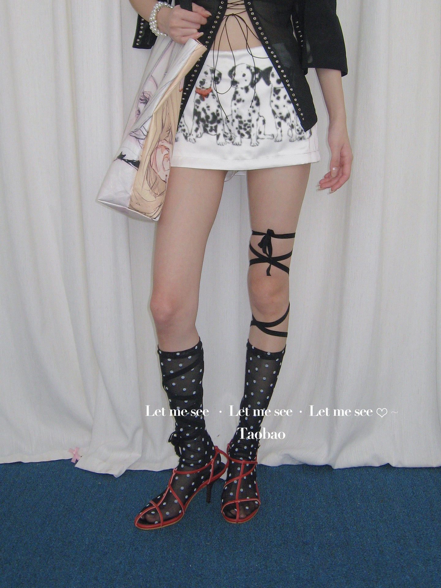 LET ME SEE - Y2K Polka Dot Tie-Up Mesh Calf Socks socks let me see
