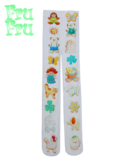 frufru Harajuku White Tights | Cookie Print Cute Stretchy Tights | 100% Cotton tights frufru