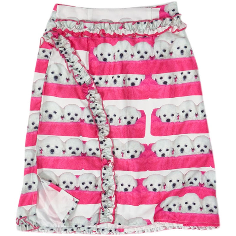 Harajuku Skirt Pink Dog Print Skirt Cute Summer A-Line Skirt SKIRT Moon Meadow