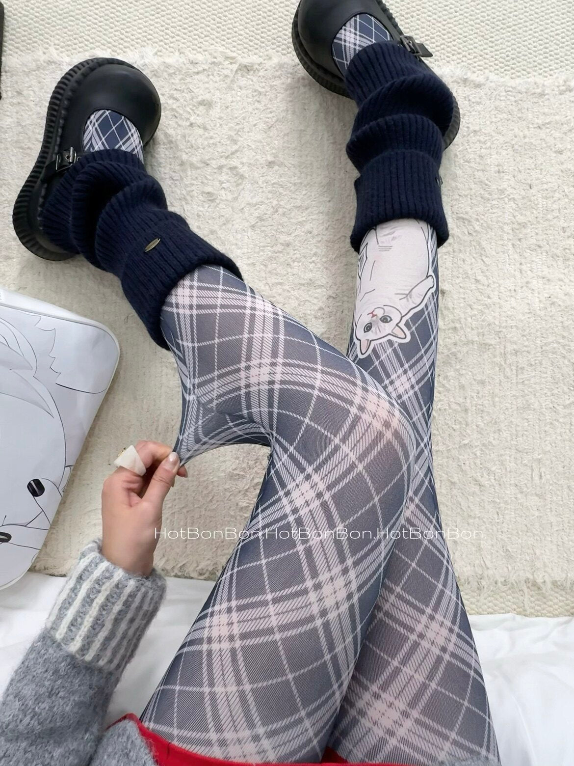 Hot BonBon - Blue Cat Argyle Tights tights Hot BonBon