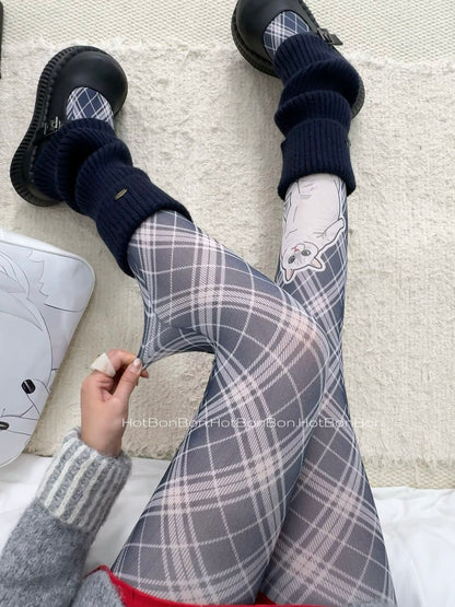 Hot BonBon - Blue Cat Argyle Tights tights Hot BonBon