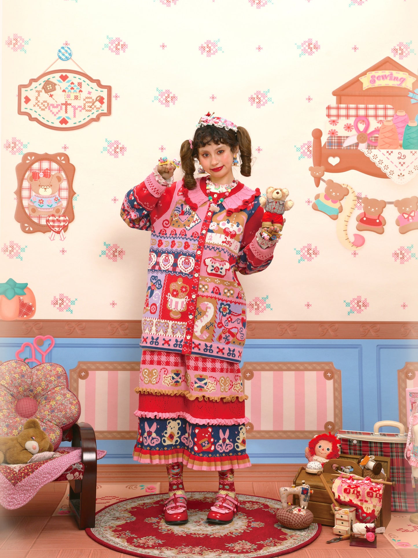 Lutra Jump - Decora Intarsia Knit Cardigan cardigan Lutra Jump