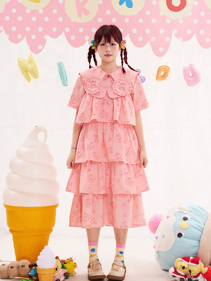 NIKKOU Pink Kawaii Adjustable Strap Jumper | Harajuku Angel Bunny Tiered Dress dress Nikkou home