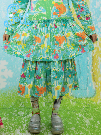 frufru Green Floral Dress | Doll Collar Loose Dress | Winter Dress Long-sleeve Dress dress frufru
