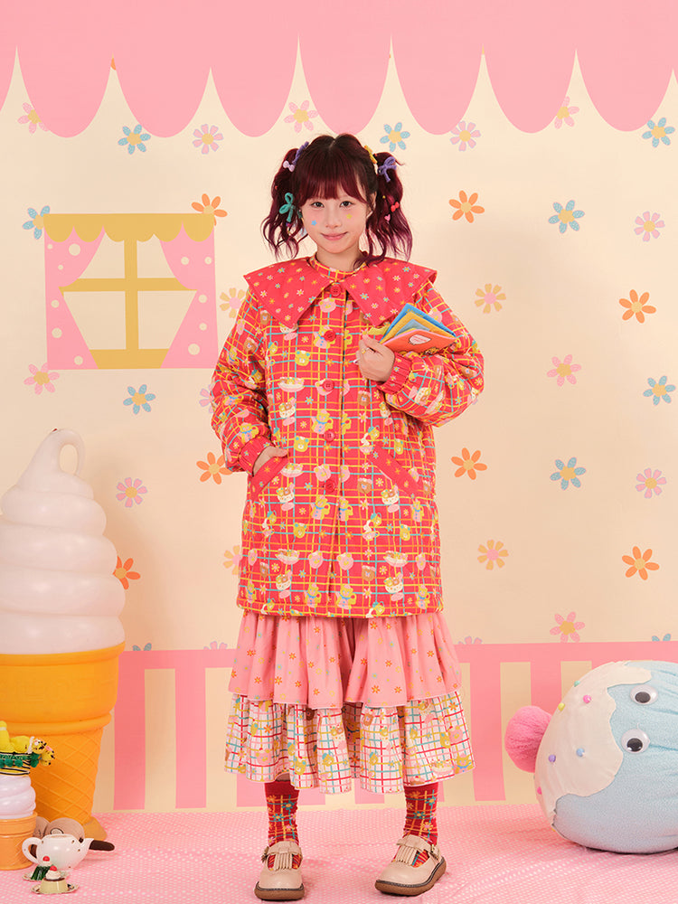 NIKKOU - Kawaii Doll Collar Quilted Cotton Coat coat Nikkou home