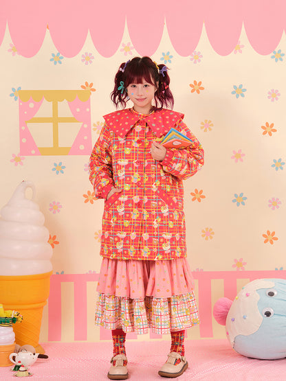 NIKKOU - Kawaii Doll Collar Quilted Cotton Coat coat Nikkou home