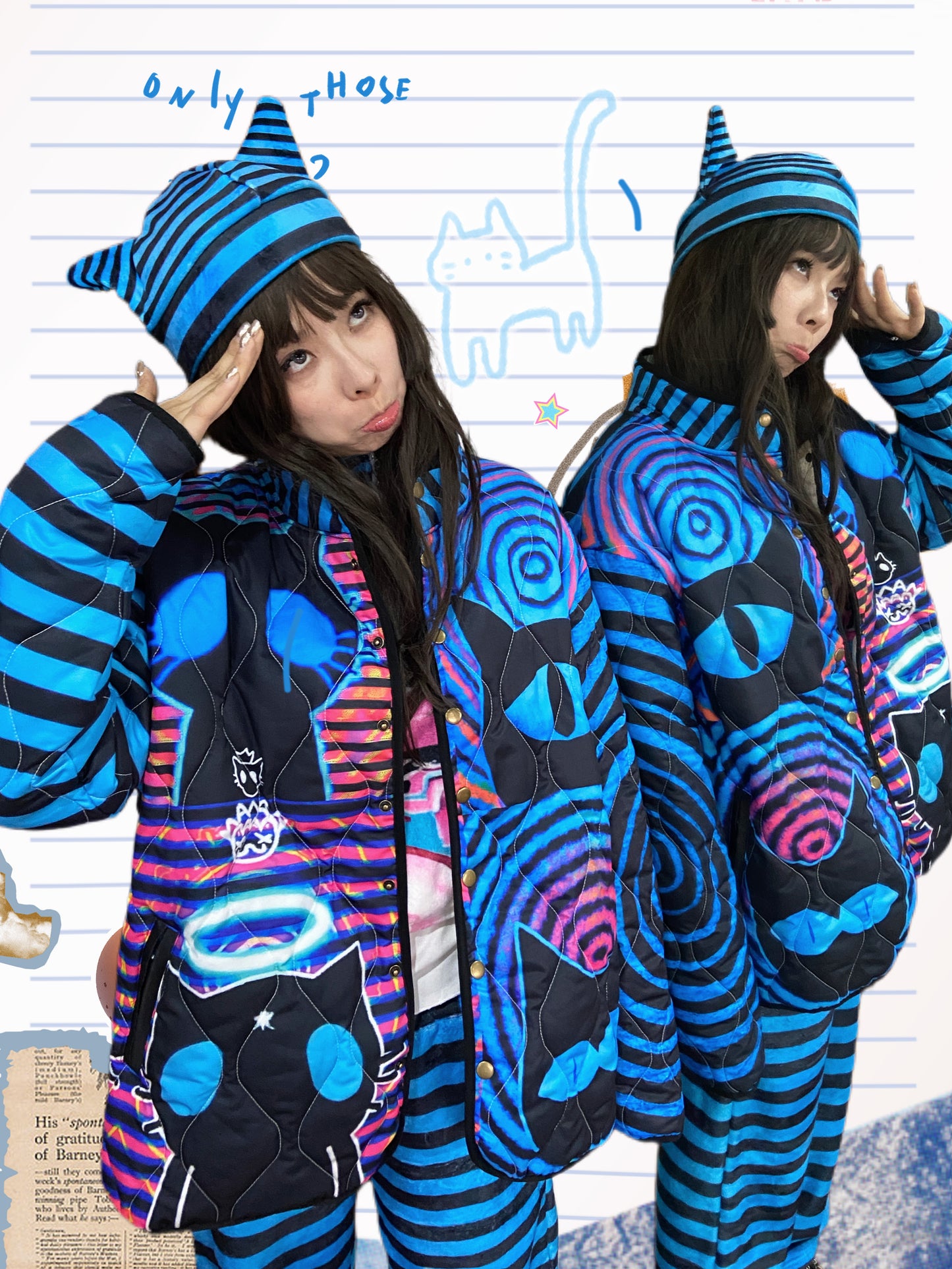 LEERROO - Y2K Subculture Striped Blue Puffer Jacket jacket Leerroo