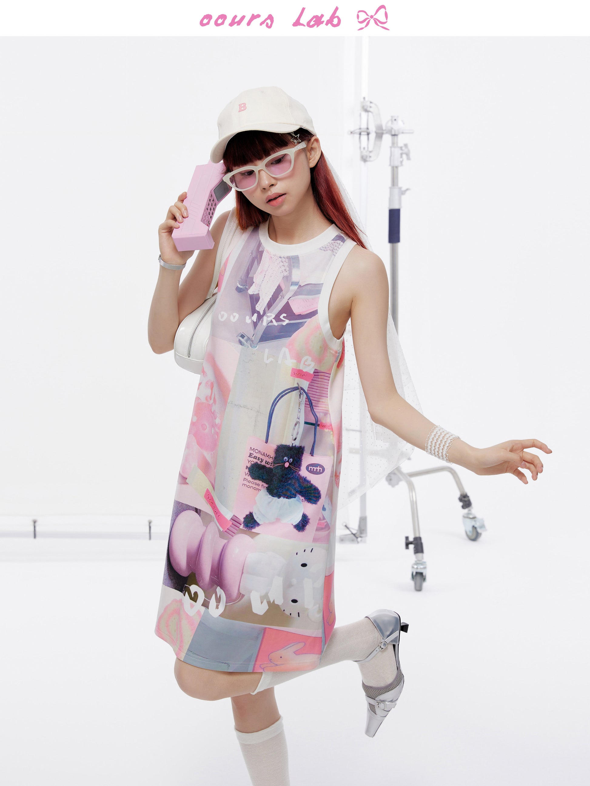 OOURSLAB - Pink Cartoon Print Knit Dress dress OOURSLAB