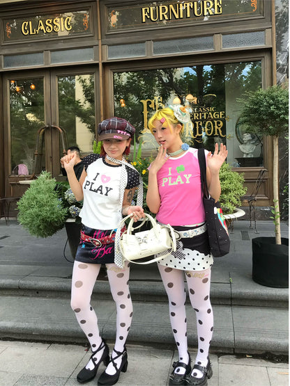 Loveplay - Decora Kei Raglan T Shirt Star Print Color Block shirt loveplay