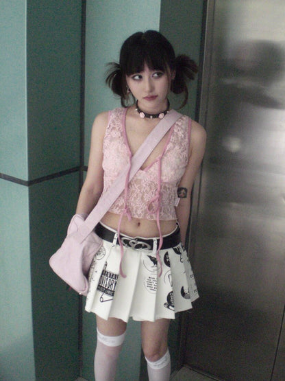 HIBABAO - Glitter Floral Lace Crop Tee camisole HIBABAO