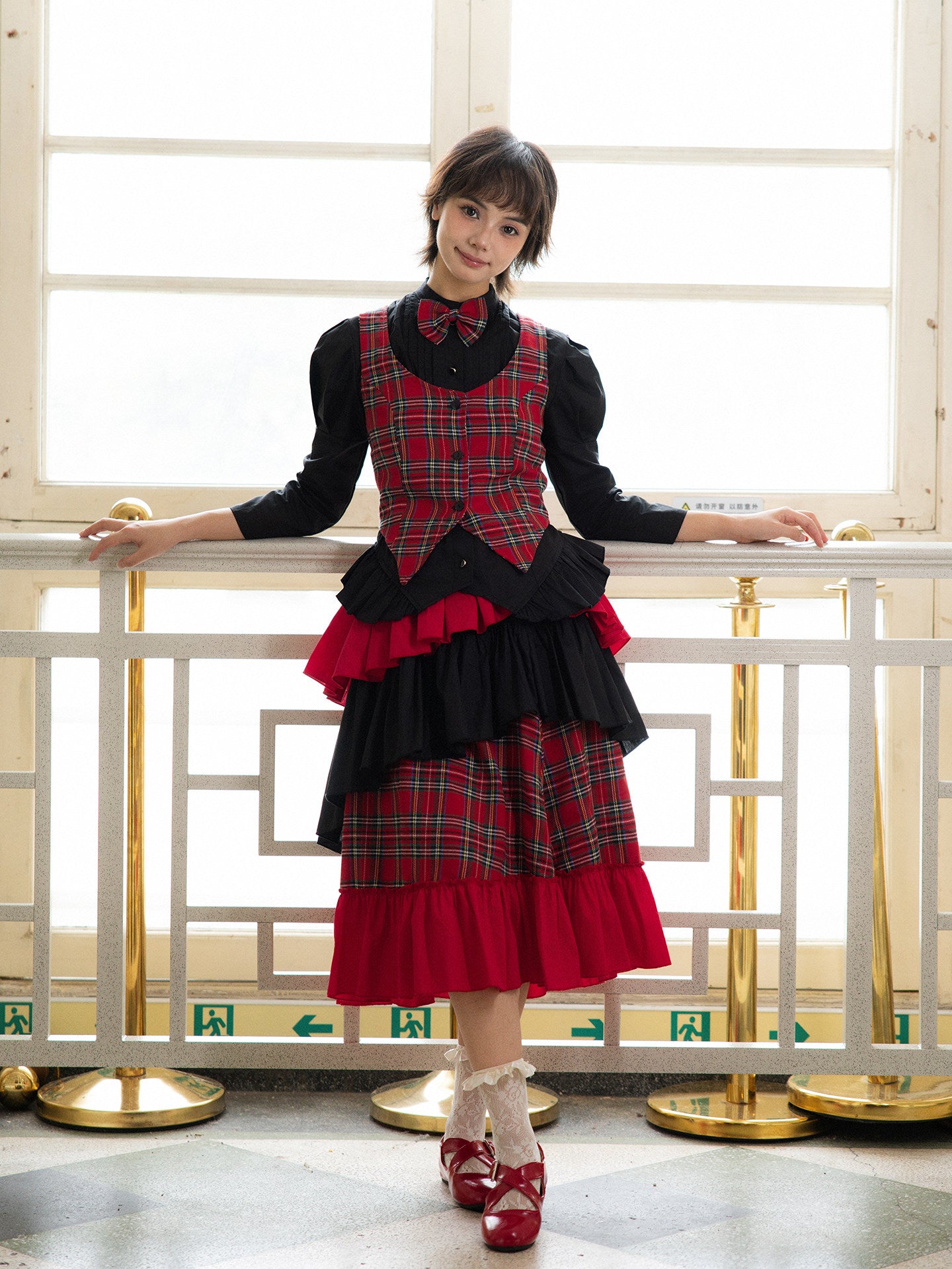 Nanjun Vintage - Red Plaid Punk Academy 3-Piece Set set Nanjun Vintage S