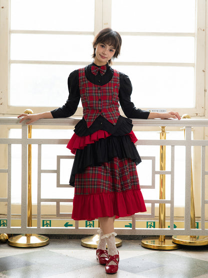 Nanjun Vintage - Red Plaid Punk Academy 3-Piece Set set Nanjun Vintage S