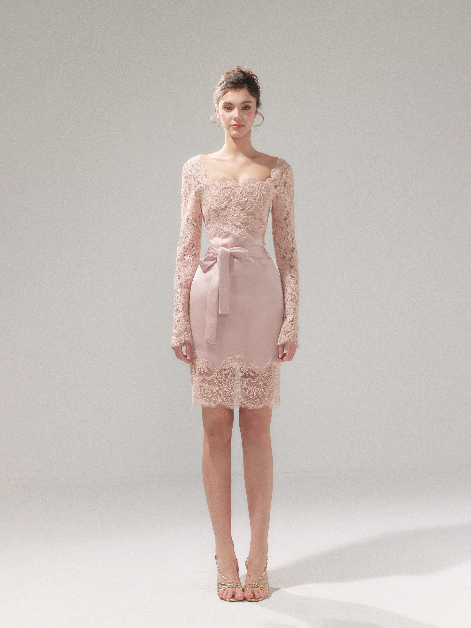 YZZI HE - “Tulip Pink Mist” Satin Lace Bodycon Dress dress YZZI HE