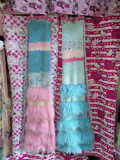 Blue Pink Knit Slouch Leg Warmers leg warmmers Handmade