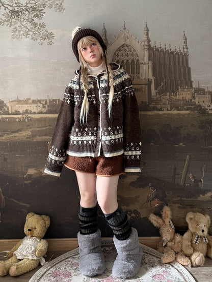 Labeau - Sweet Vintage Fair Isle Hooded Cardigan cardigan Labeau