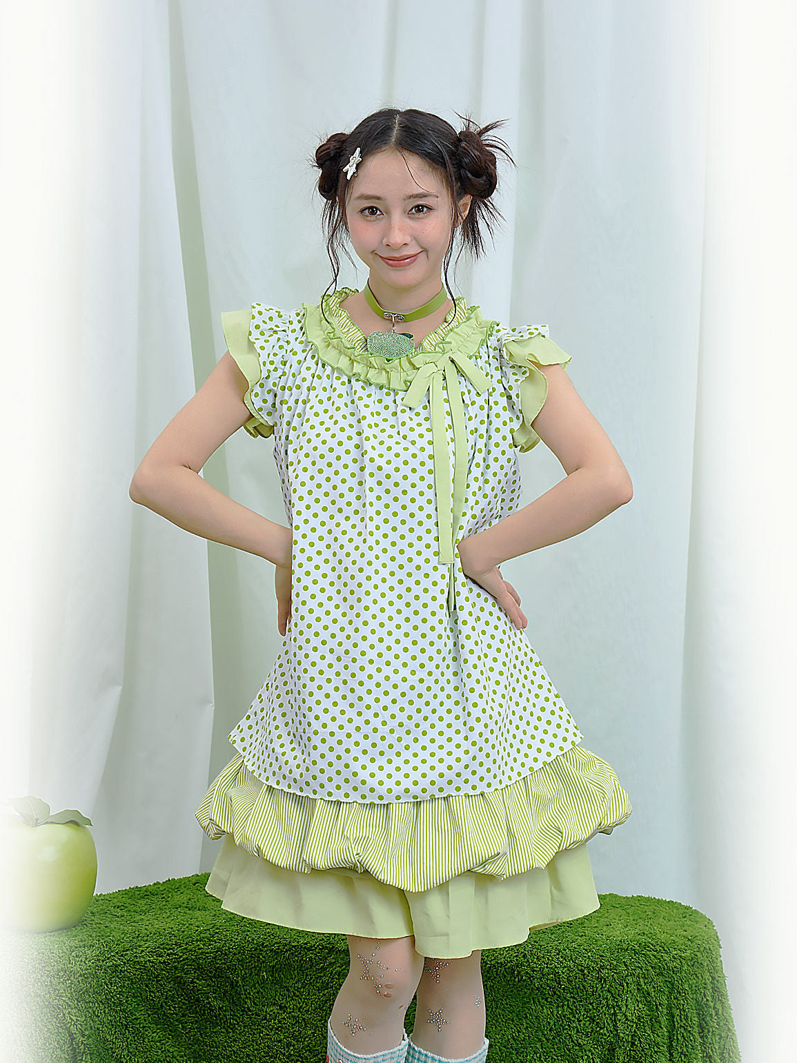 Moon Meadow - Green Polka Tiered Dress dress Moon Meadow M