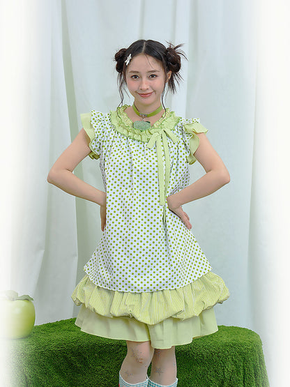 Moon Meadow - Green Polka Tiered Dress dress Moon Meadow M