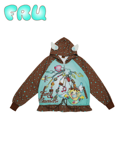 frufru - Mint Chocolate Printed Hoodie Kawaii Loose Fit Cotton Pullover hoodie frufru S