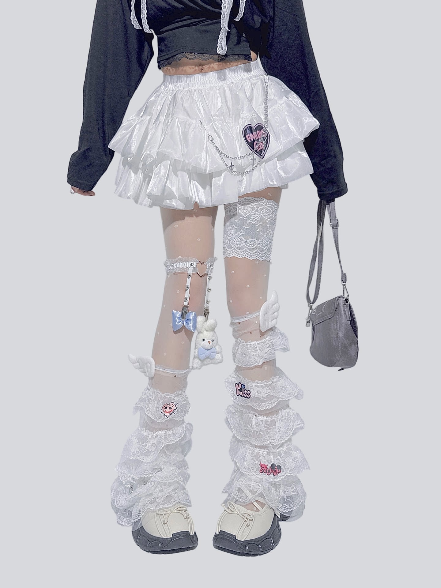 FANLOVEGIRL - White Lace Tiered Mini Skirt skirt FANLOVEGIRL