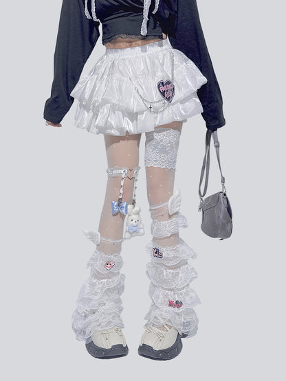 FANLOVEGIRL - White Lace Tiered Mini Skirt skirt FANLOVEGIRL