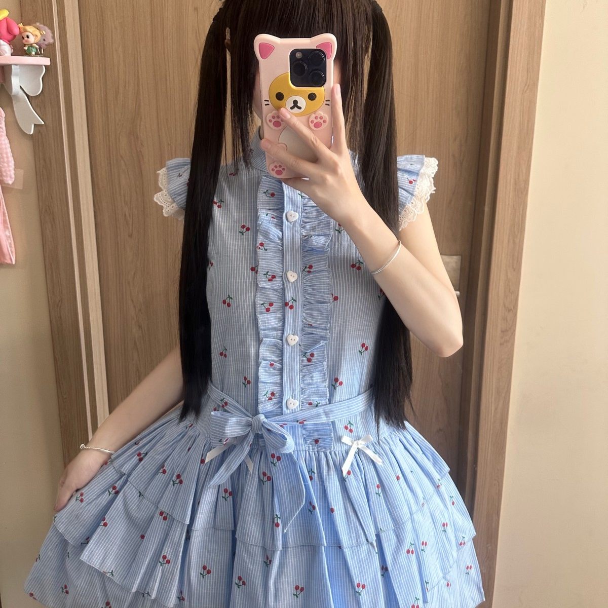 Blurred Bear - Blue Plaid Puff Sleeve Midi Dress dress Blurred Bear