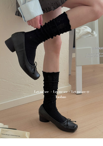 LET ME SEE 古早风镂空针织花边袜 木耳边芭蕾小腿袜女堆堆针织袜 sock let me see