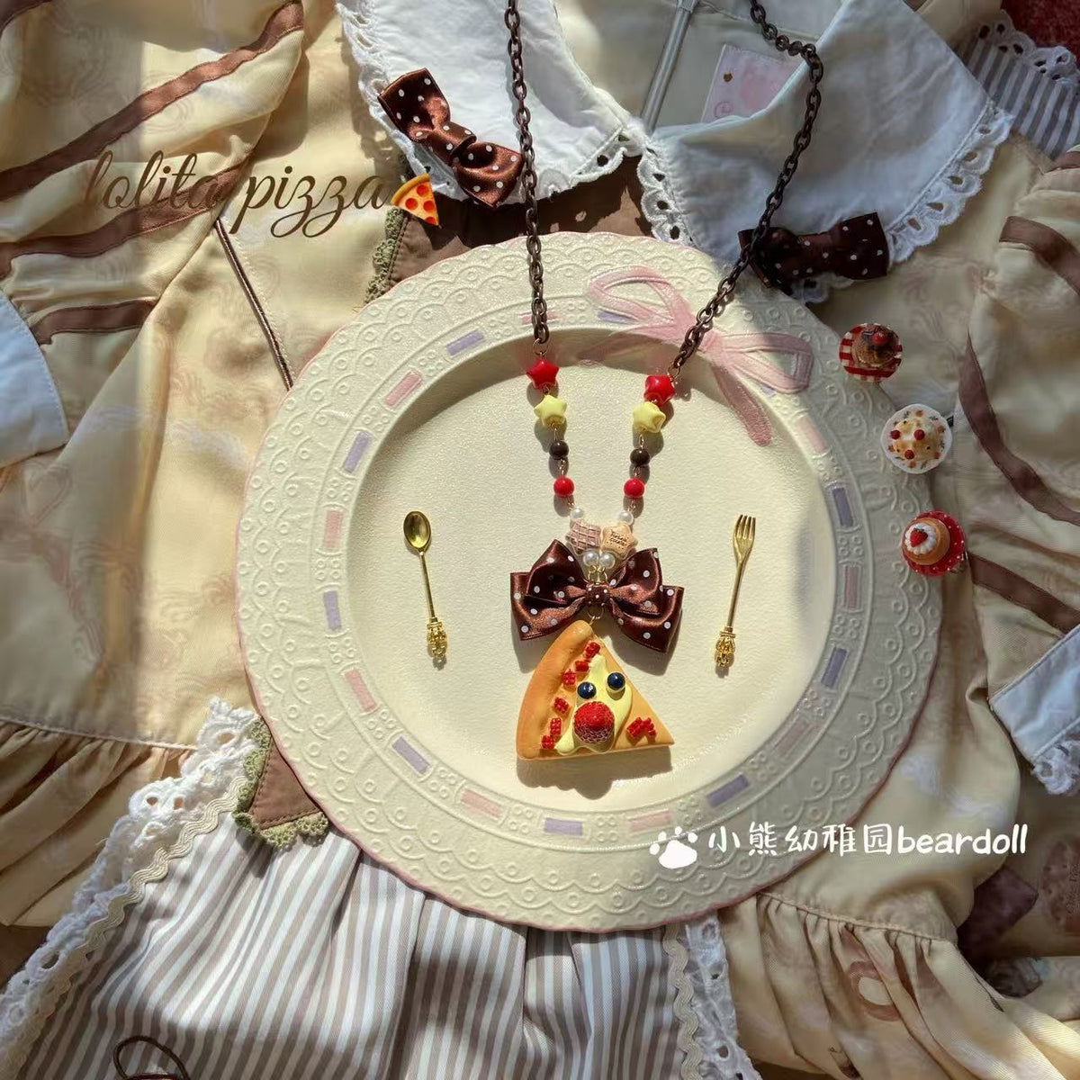 Bear Doll - Pizza Beaded Statement Necklace