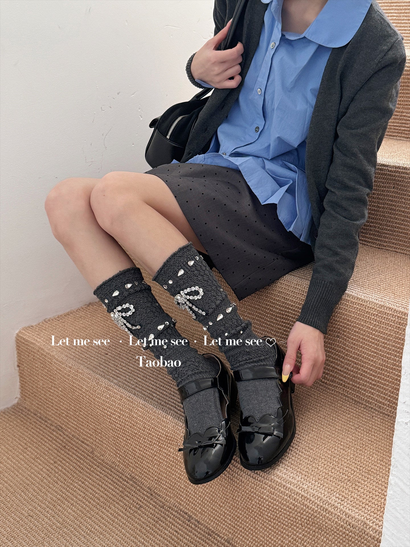 LET ME SEE - Ballet Bow Rhinestone Crew Socks socks let me see