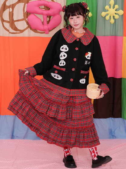 NIKKOU - Red Plaid Ruffle Maxi Skirt skirt Nikkou home