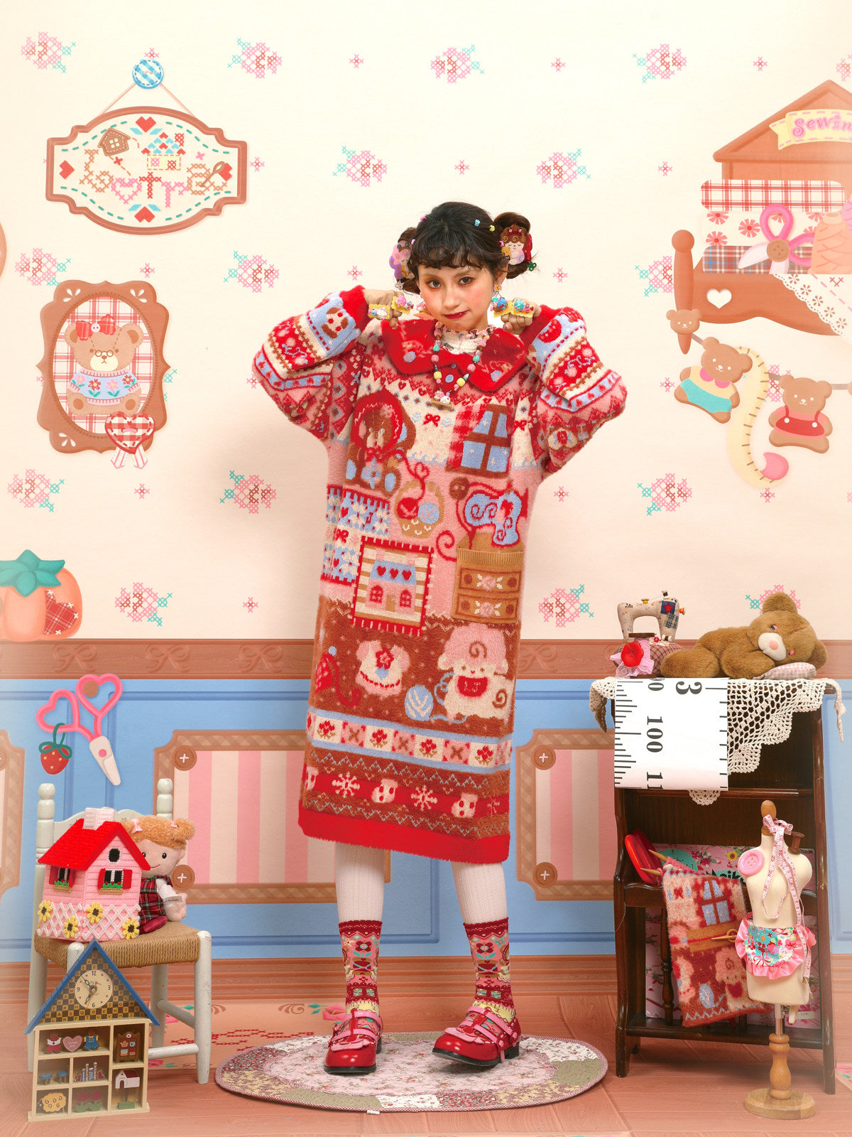 Lutra Jump - Decora Faux Fur Sailor Knit Dress dress Lutra Jump