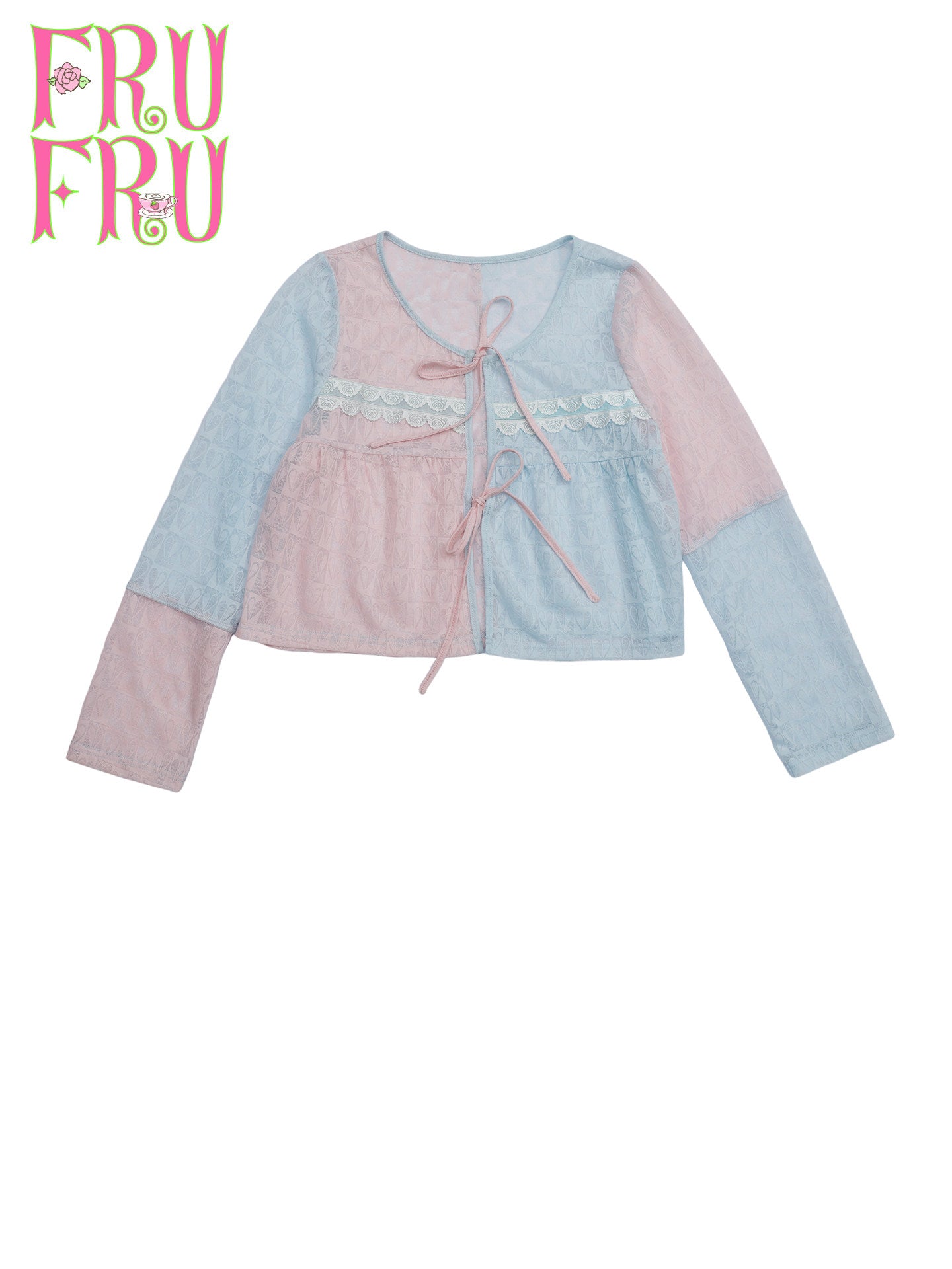 frufru - Pastel Pink Blue Lightweight Sun Protection Cardigan cardigan frufru 粉蓝拼接外套 S
