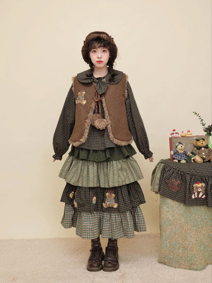 SemenCoicis - Kawaii Dark Green Embroidered Ruffle Cake Skirt skirt SemenCoicis