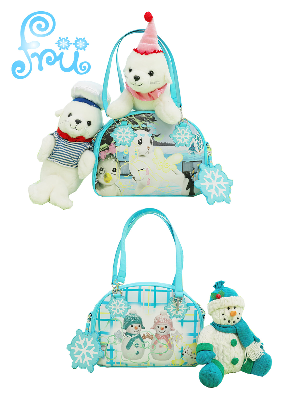 Frufru Snow Farm PU Shoulder Bag | Double-Sided Snowman Print | Decora Kei Winter Crossbody