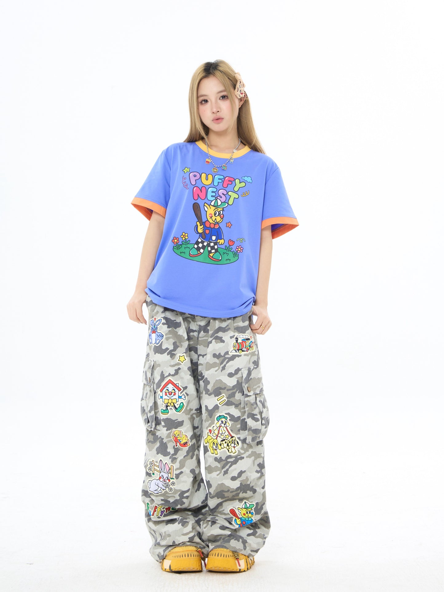 Robootoo - Blue Monster Print Oversized T-Shirt tshirt Robootoo