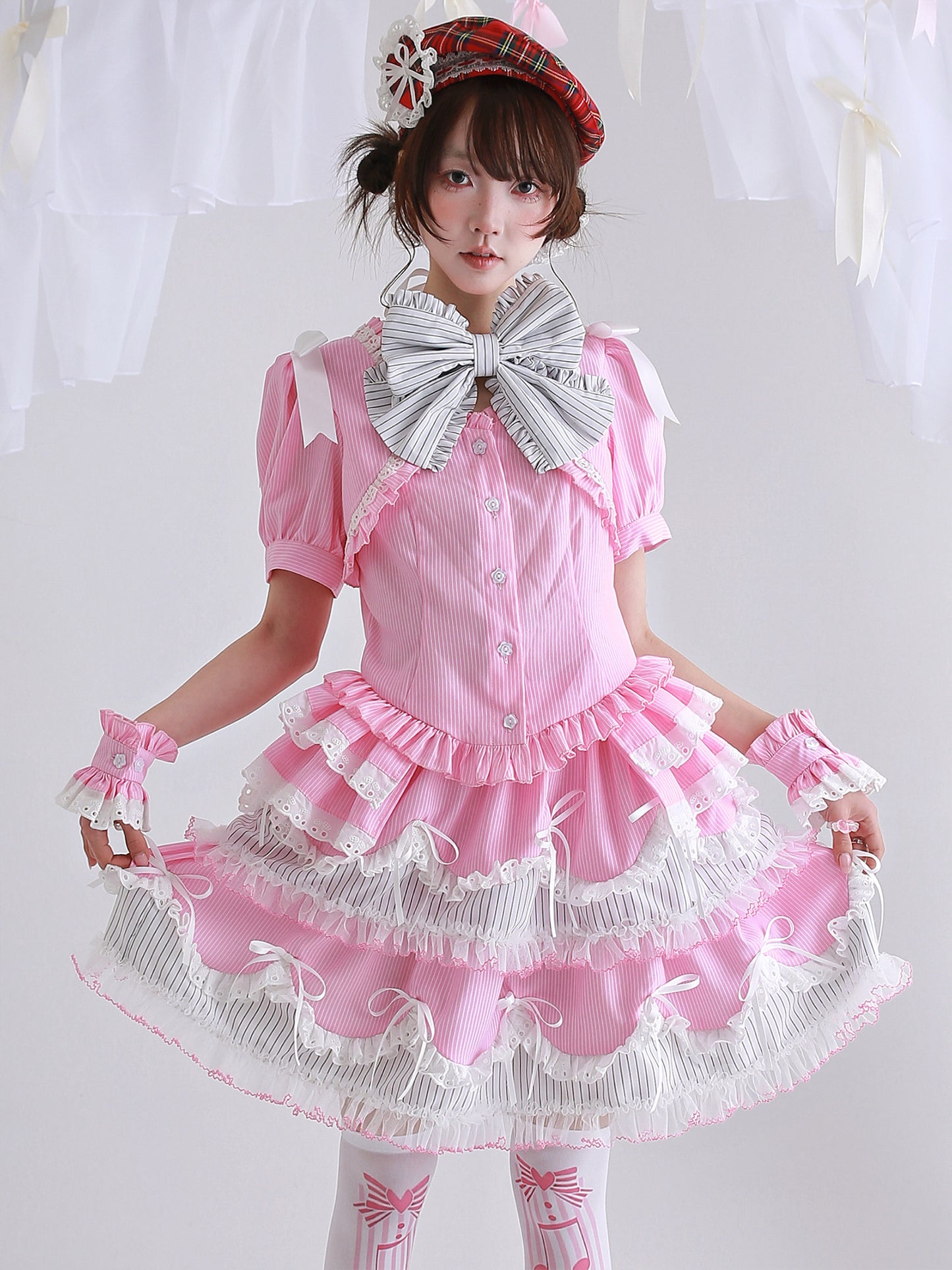 SOS MEME CLUB - Pink Stripe Puff Skirt skirt SOS MEME CLUB