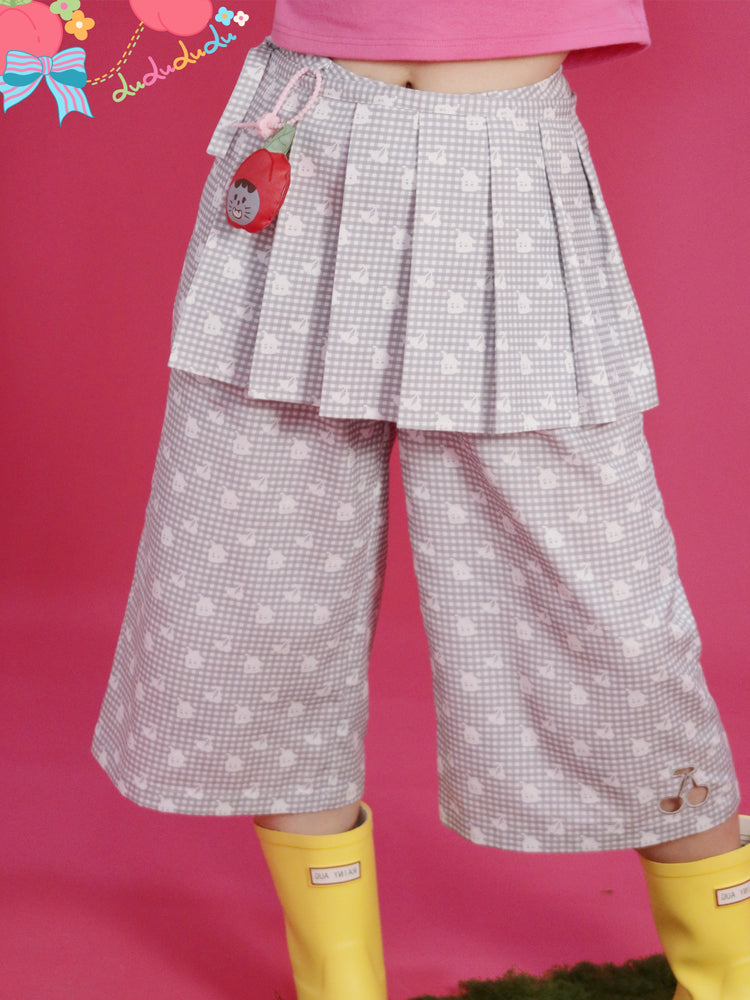 Kawaii Cropped Pants – Plaid Cherry Cutout pants LULULULU
