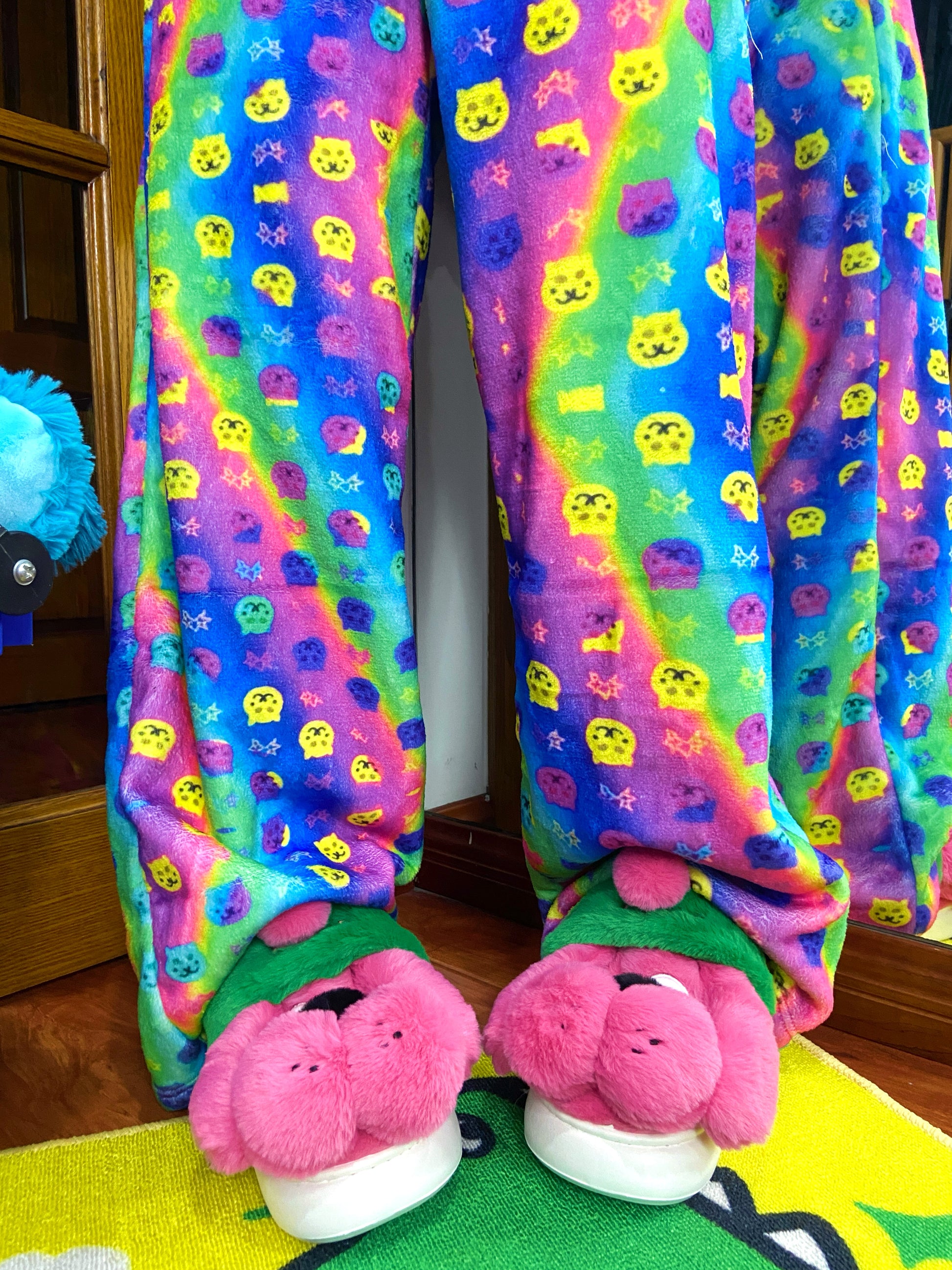 Leerroo - Decora Kei Rainbow Cat Fleece Pants pants Leerroo
